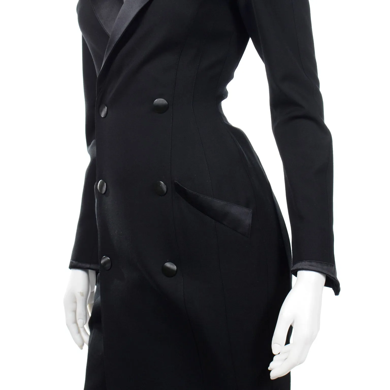 Thierry Mugler Vintage Black Evening Dress or Coat W Stand Up Collar