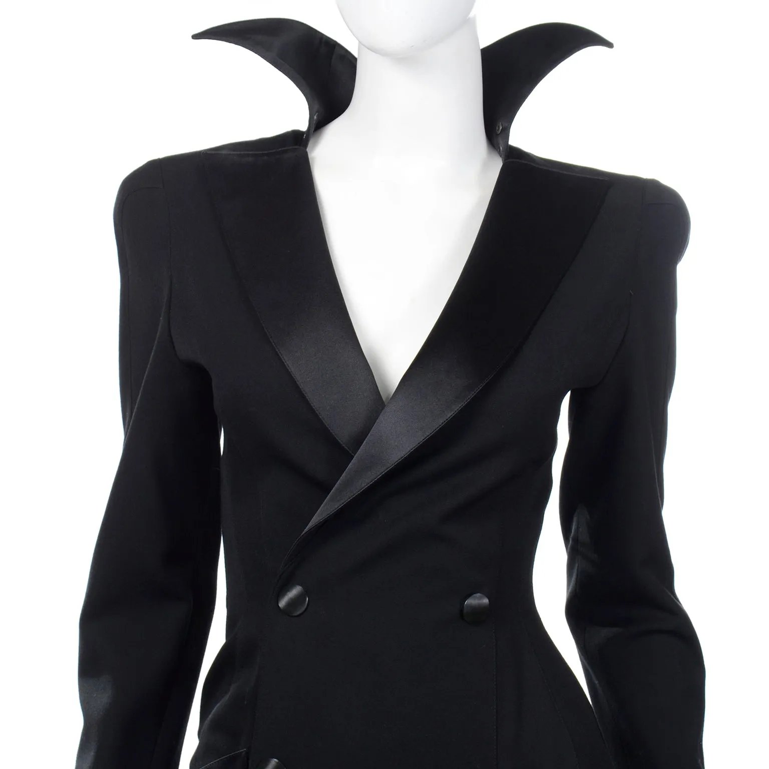 Thierry Mugler Vintage Black Evening Dress or Coat W Stand Up Collar