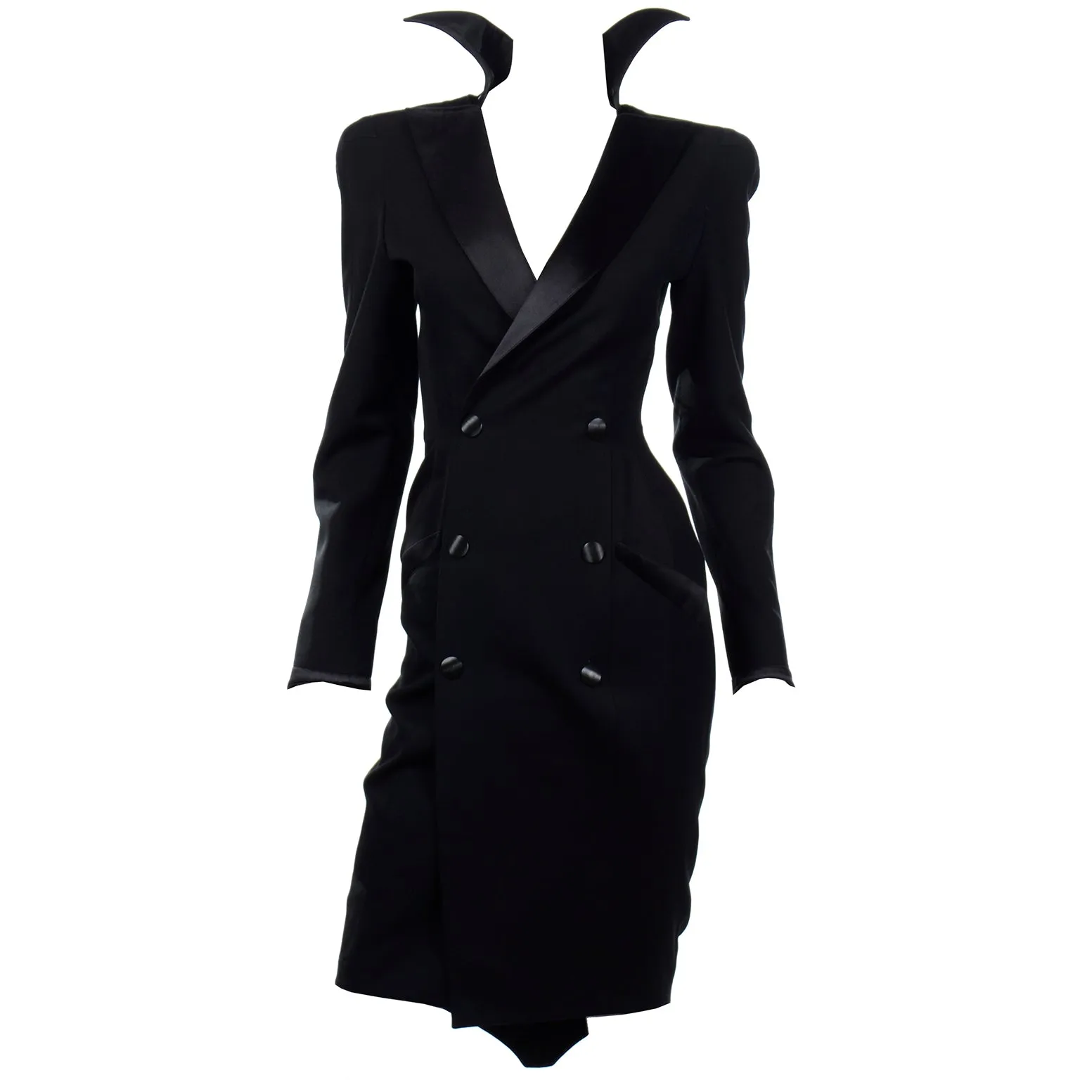 Thierry Mugler Vintage Black Evening Dress or Coat W Stand Up Collar