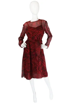 Three Piece 1970s Halston Printed Crepe Chiffon Dress Set