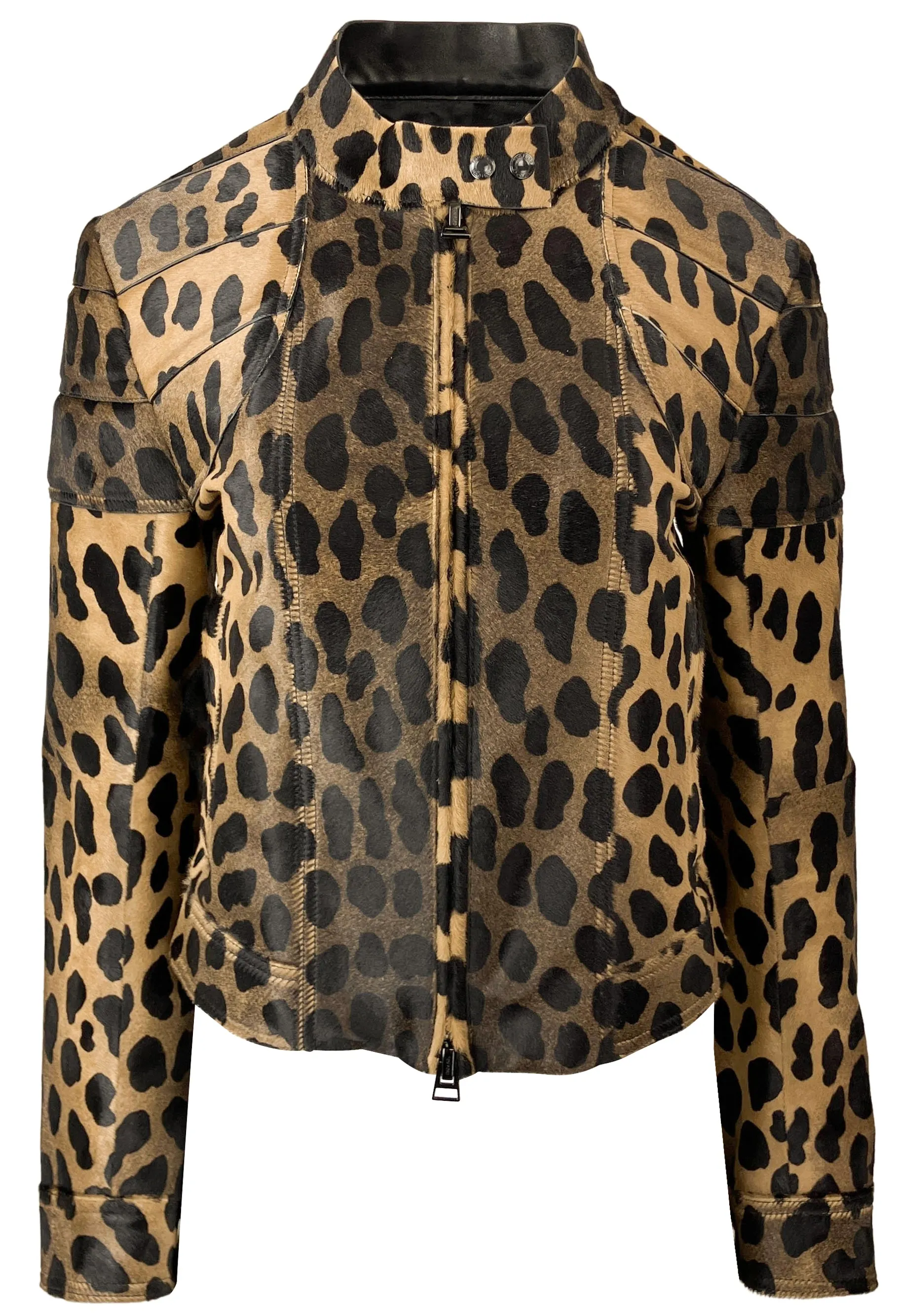 Tom Ford Cheetah Print Cowhide Moto Jacket in Black/Beige