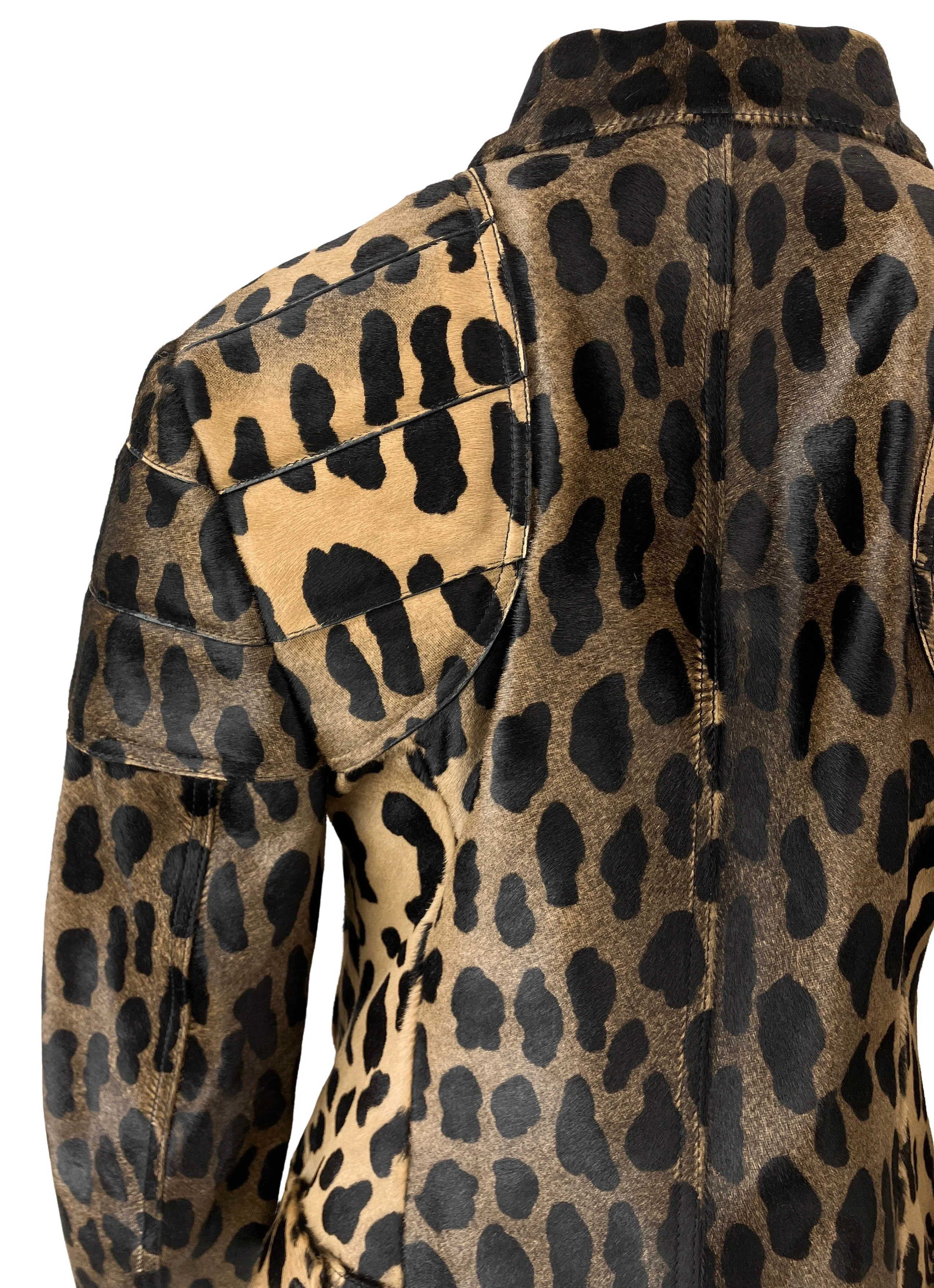 Tom Ford Cheetah Print Cowhide Moto Jacket in Black/Beige