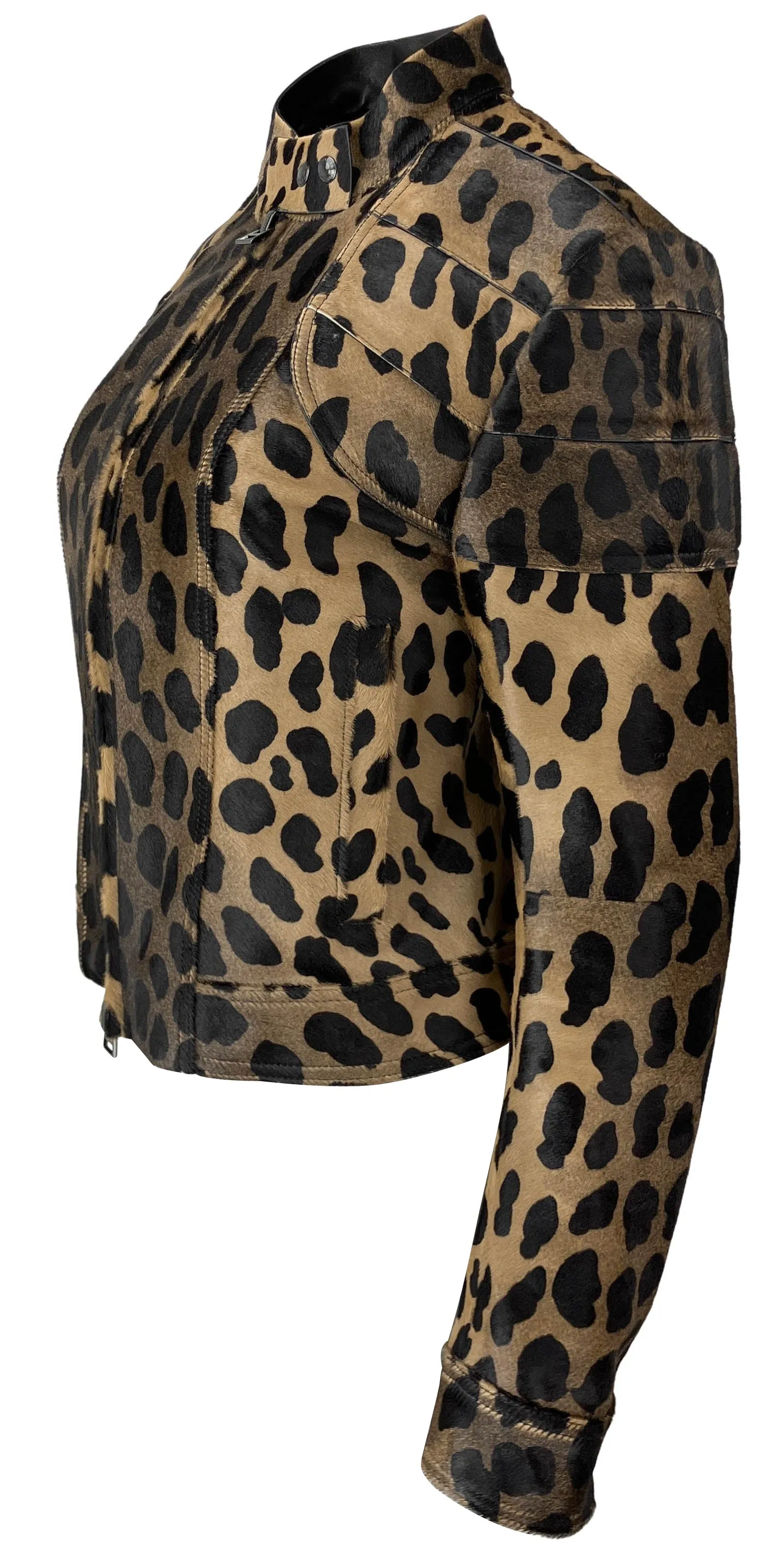 Tom Ford Cheetah Print Cowhide Moto Jacket in Black/Beige