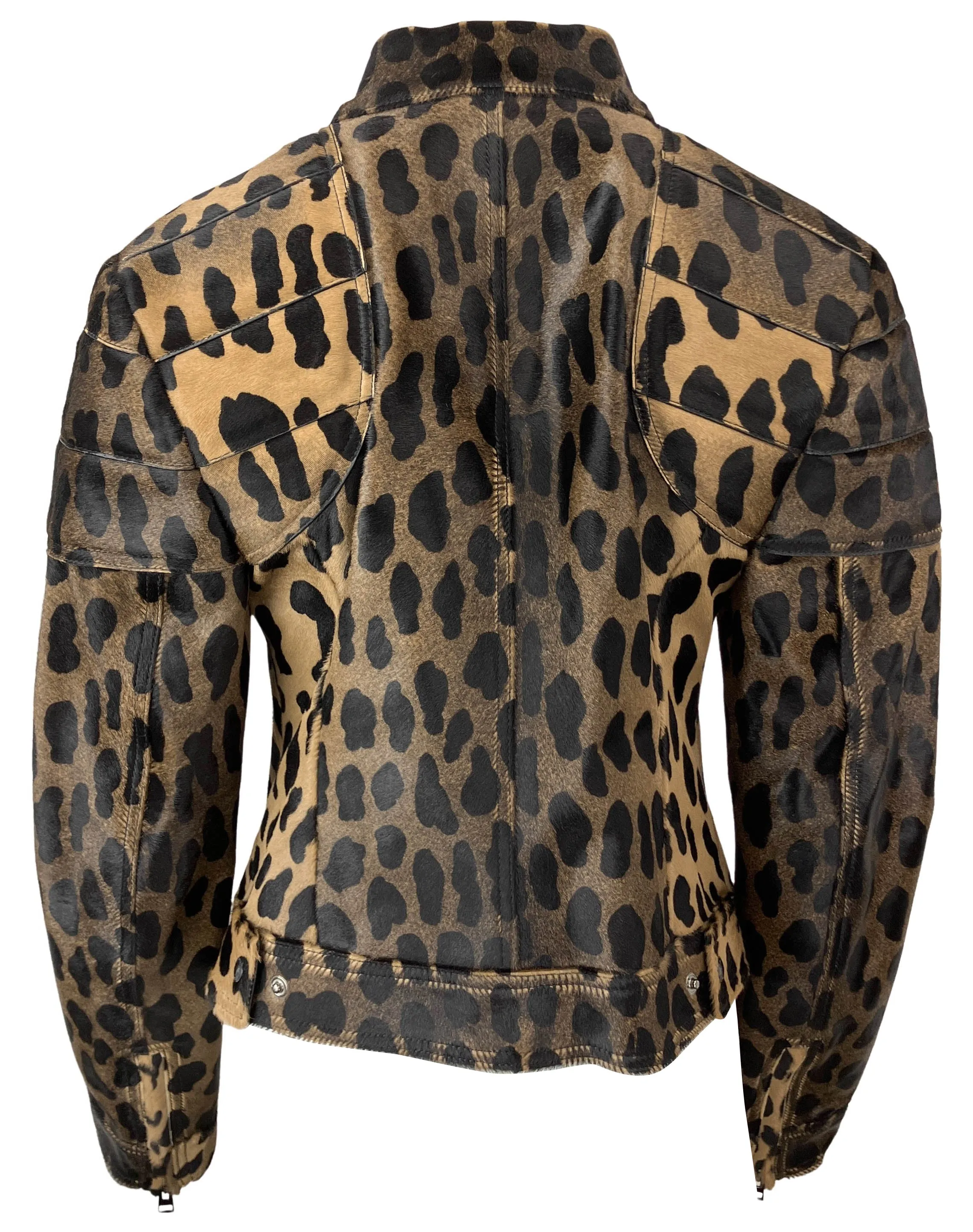 Tom Ford Cheetah Print Cowhide Moto Jacket in Black/Beige