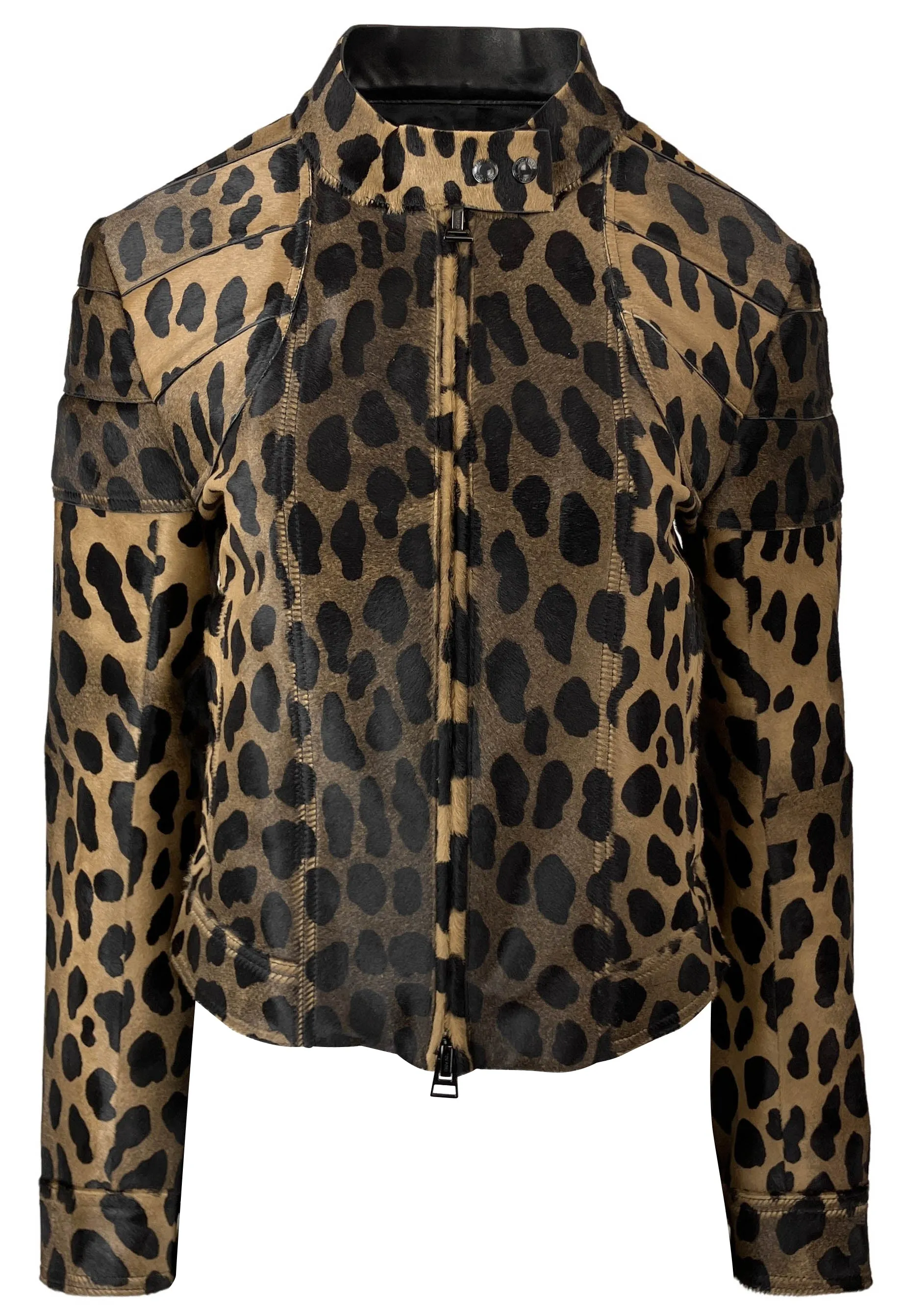 Tom Ford Cheetah Print Cowhide Moto Jacket in Black/Beige