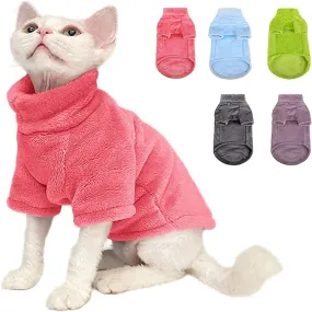 Turtleneck Cat Sweater Coat - Winter Warm Fluffy Pullover for Hairless Cats and Small Dogs