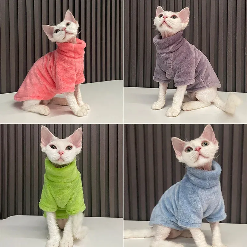 Turtleneck Cat Sweater Coat - Winter Warm Fluffy Pullover for Hairless Cats and Small Dogs