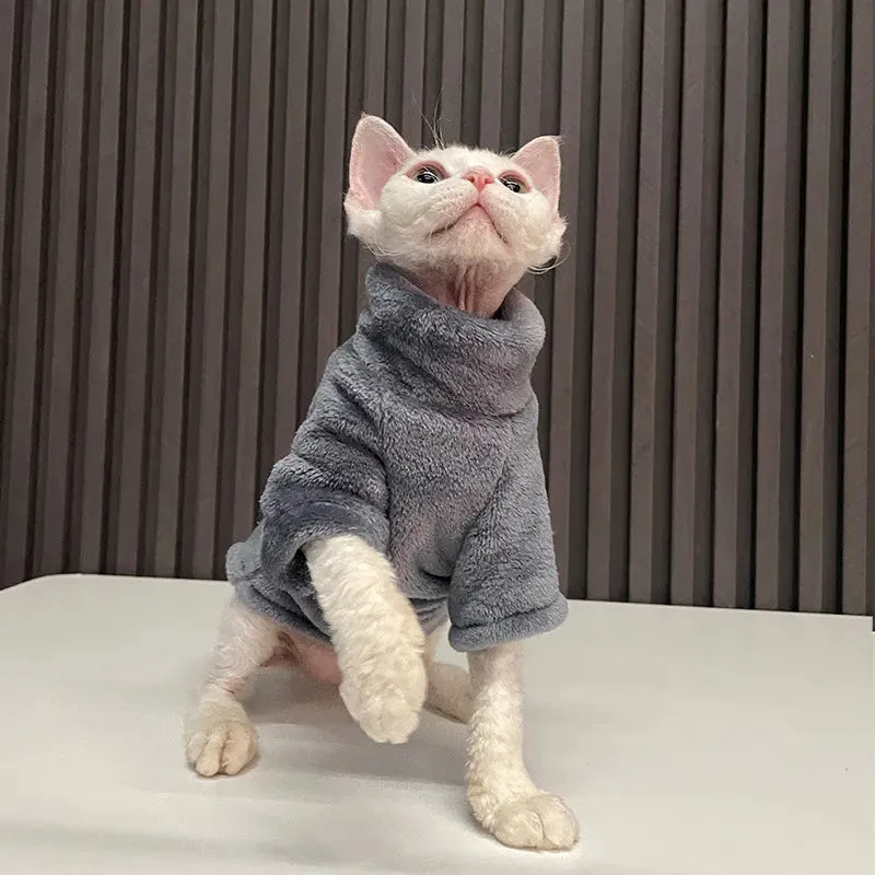 Turtleneck Cat Sweater Coat - Winter Warm Fluffy Pullover for Hairless Cats and Small Dogs