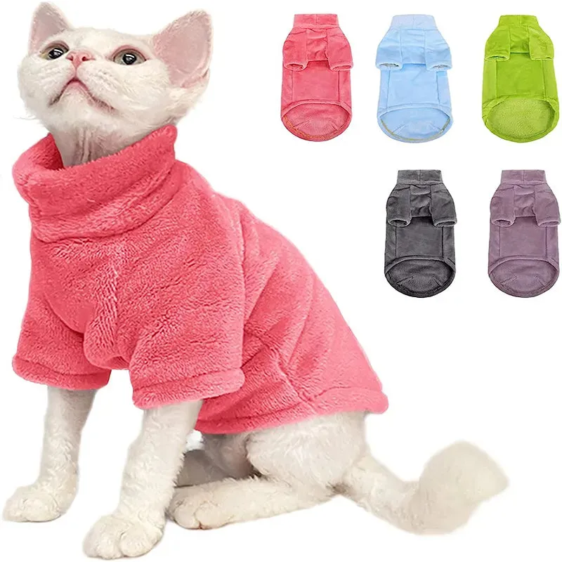 Turtleneck Cat Sweater Coat - Winter Warm Fluffy Pullover for Hairless Cats and Small Dogs