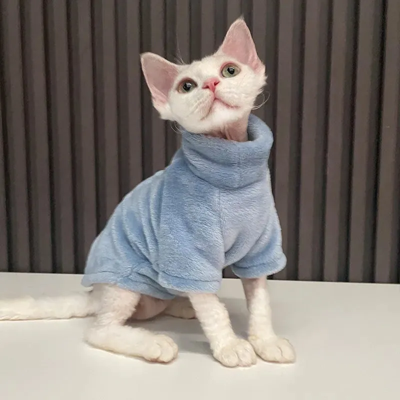 Turtleneck Cat Sweater Coat - Winter Warm Fluffy Pullover for Hairless Cats and Small Dogs