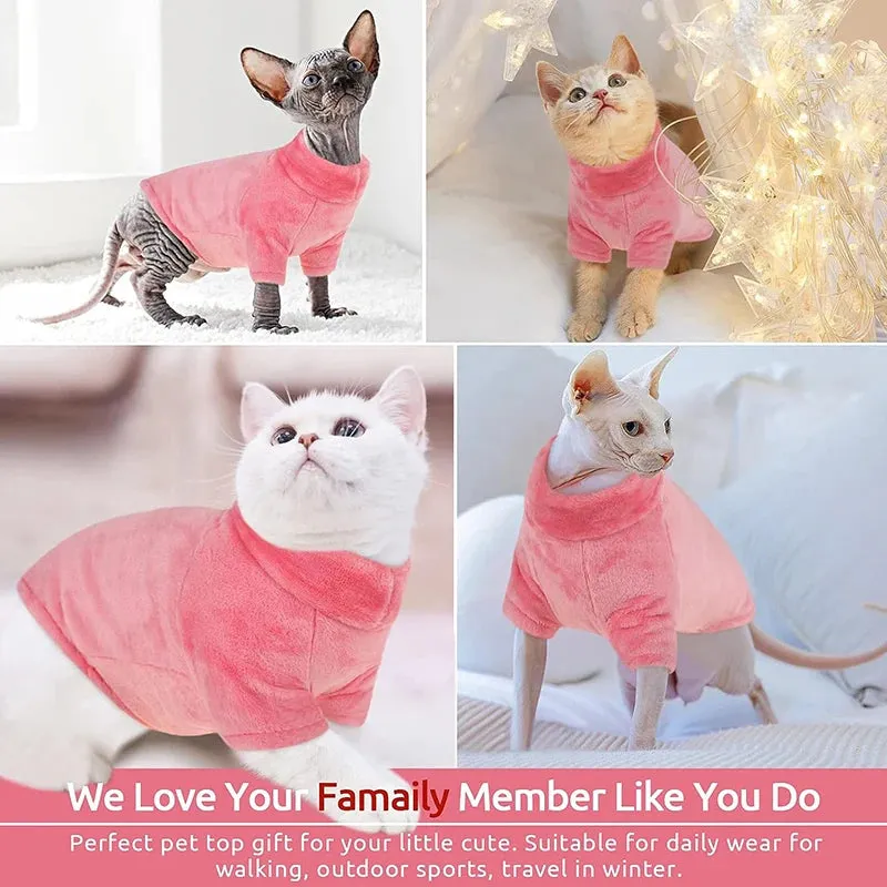 Turtleneck Cat Sweater Coat - Winter Warm Fluffy Pullover for Hairless Cats and Small Dogs