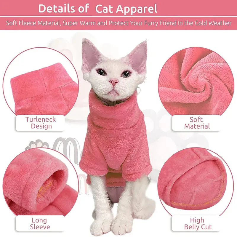 Turtleneck Cat Sweater Coat - Winter Warm Fluffy Pullover for Hairless Cats and Small Dogs