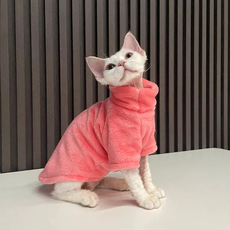 Turtleneck Cat Sweater Coat - Winter Warm Fluffy Pullover for Hairless Cats and Small Dogs