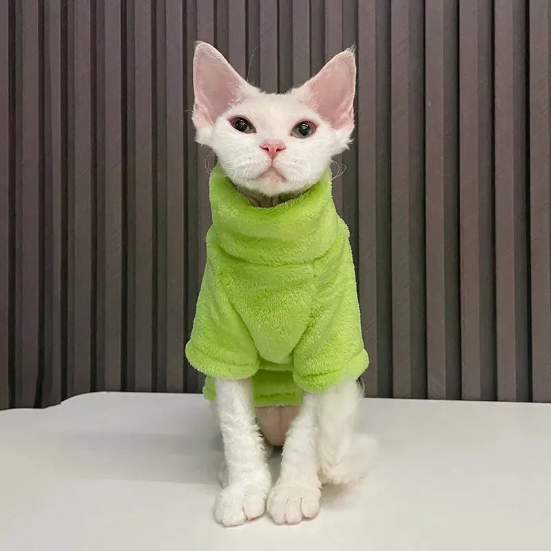 Turtleneck Cat Sweater Coat - Winter Warm Fluffy Pullover for Hairless Cats and Small Dogs