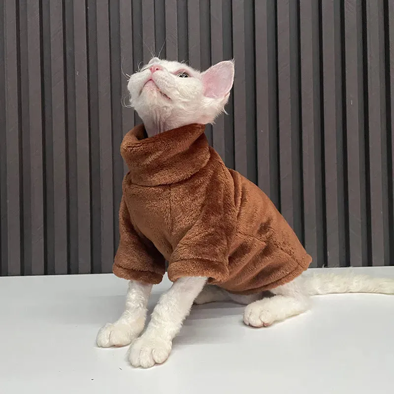 Turtleneck Cat Sweater Coat - Winter Warm Fluffy Pullover for Hairless Cats and Small Dogs