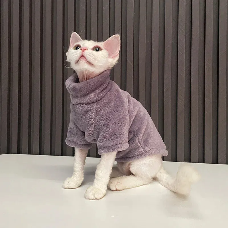 Turtleneck Cat Sweater Coat - Winter Warm Fluffy Pullover for Hairless Cats and Small Dogs