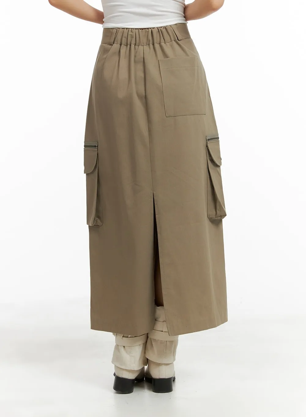 Two-Button Cargo Maxi Skirt CM422