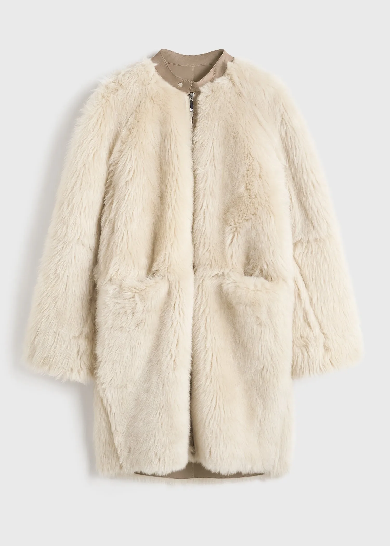 Two-way shearling coat caramel/cream