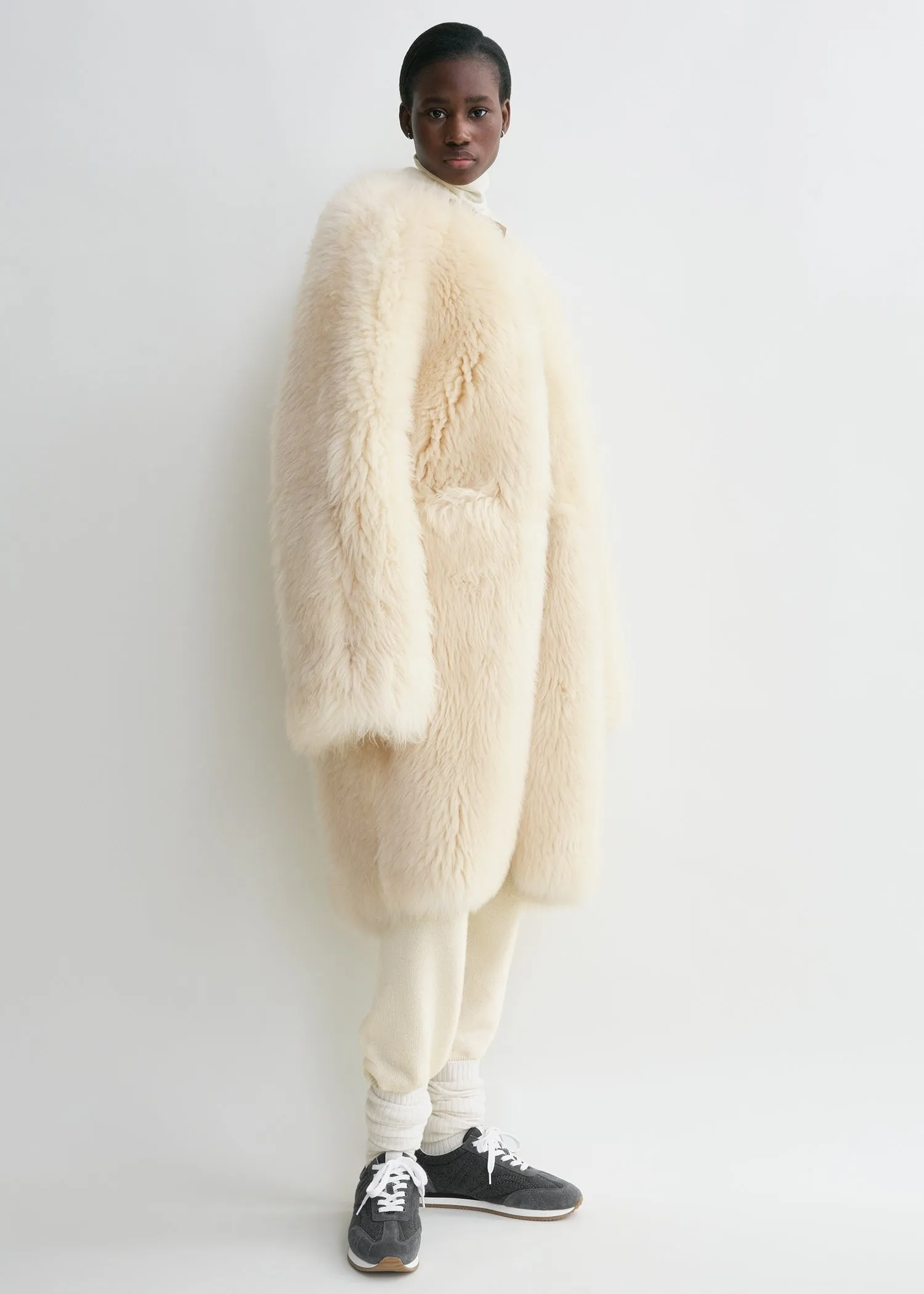 Two-way shearling coat caramel/cream