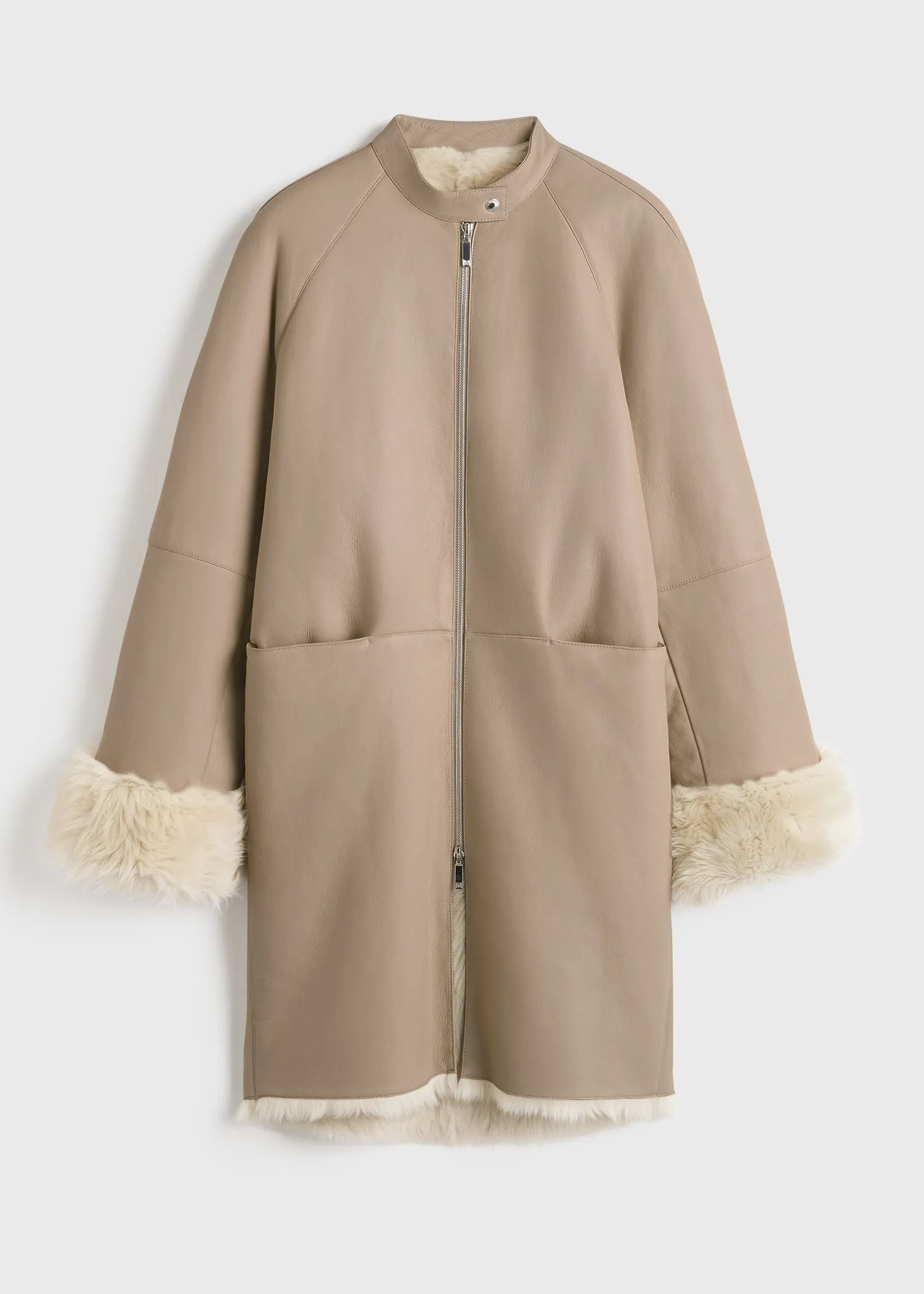 Two-way shearling coat caramel/cream