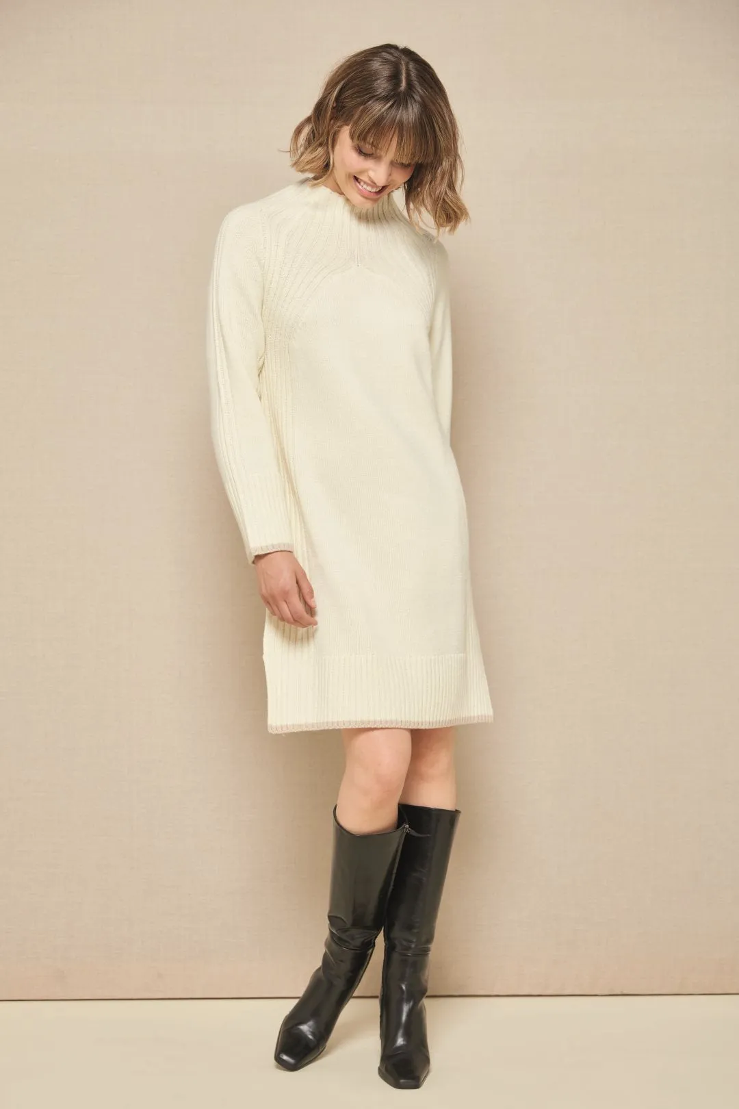 Van Dos Ecru Knitted Sweater Dress