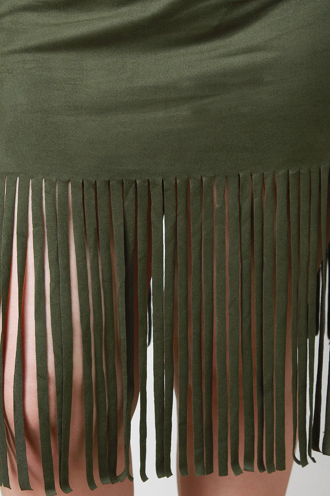 Vegan Suede Fringe Midi Skirt