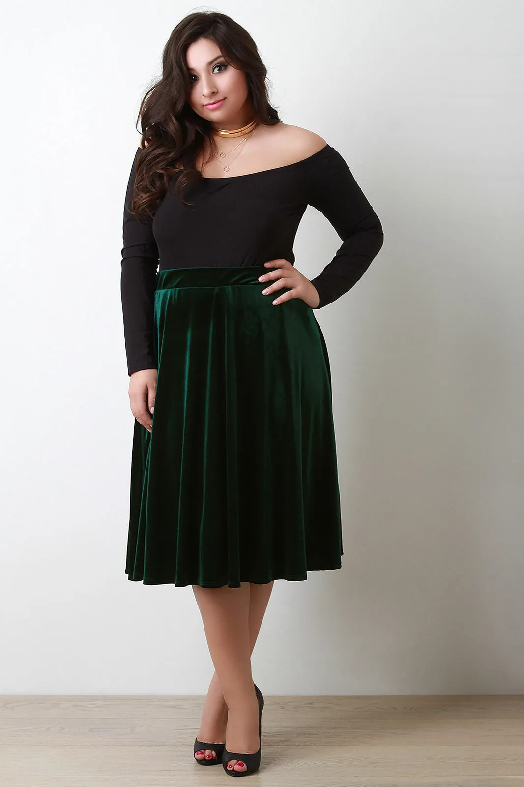 Velvet A-Line Midi Skirt