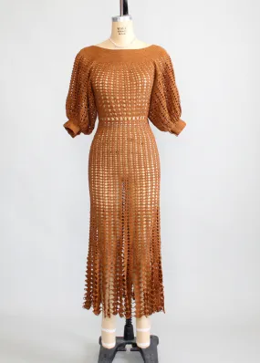 Vintage 1930s Brown Summer Crochet Dress