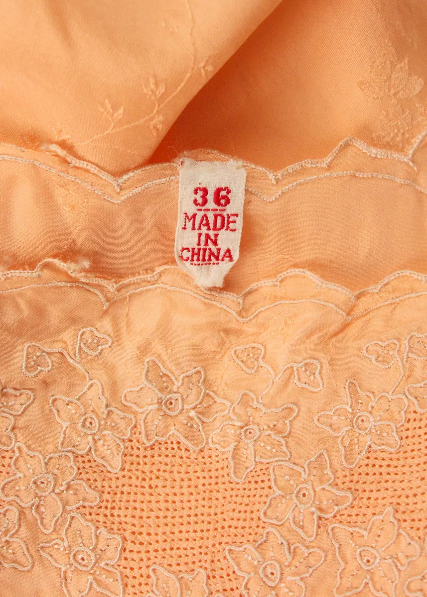 Vintage 1930s Embroidered Peach Silk Gown