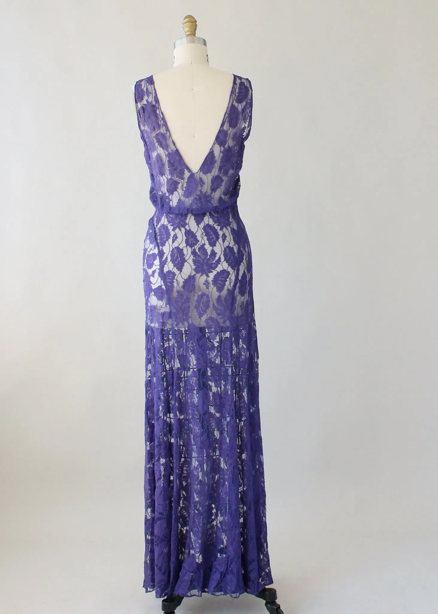 Vintage 1930s Purple Lace Evening Dress