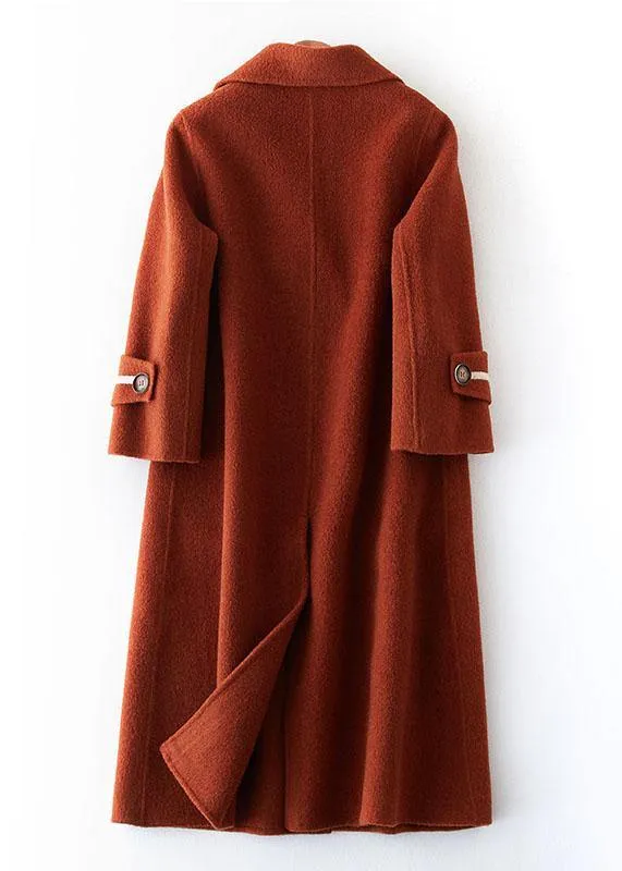 vintage chocolate Woolen Coats Women plus size long coat double breast woolen outwear Notched