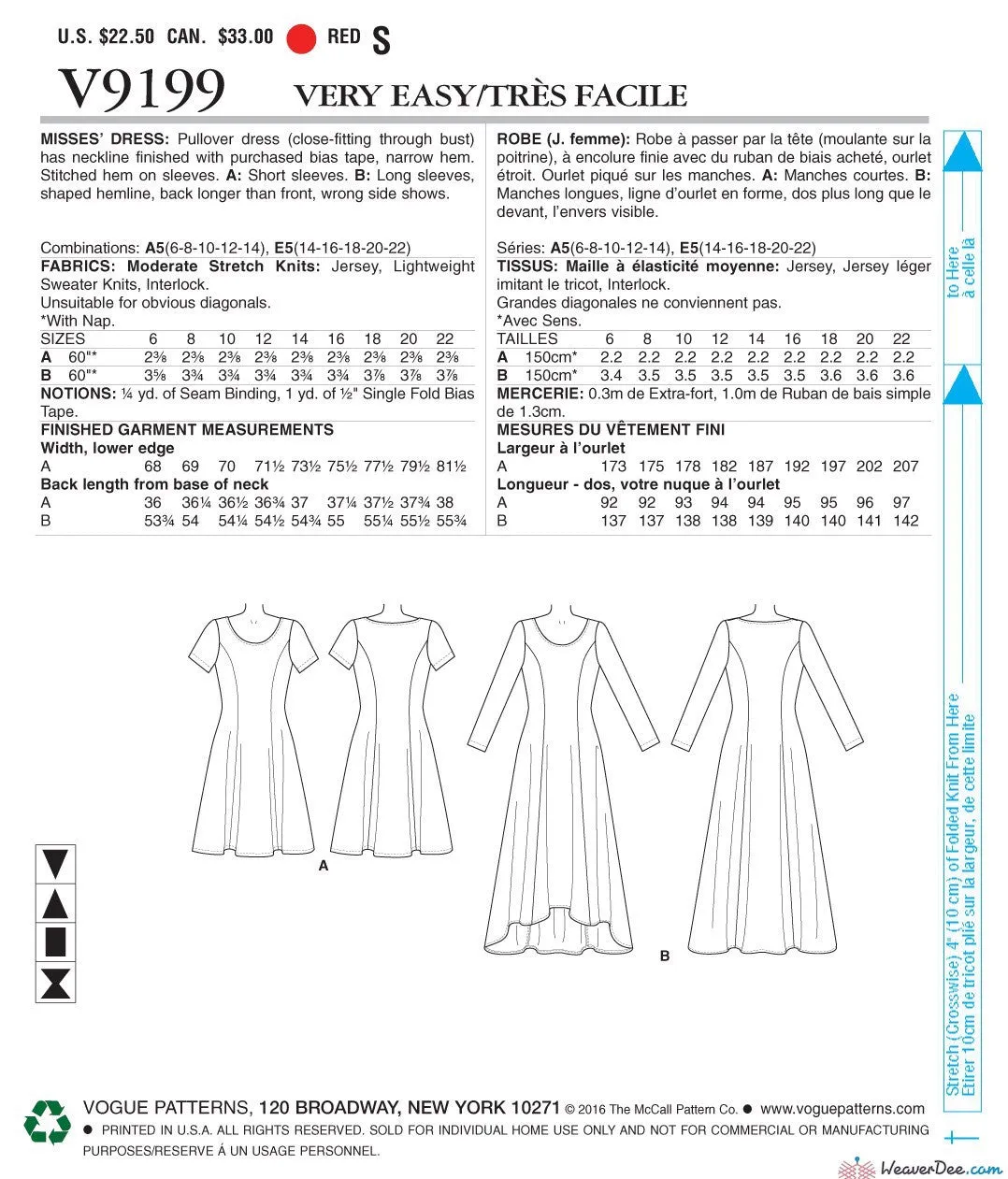 Vogue Pattern V9199 Misses' Knit Fit & Flare Dresses