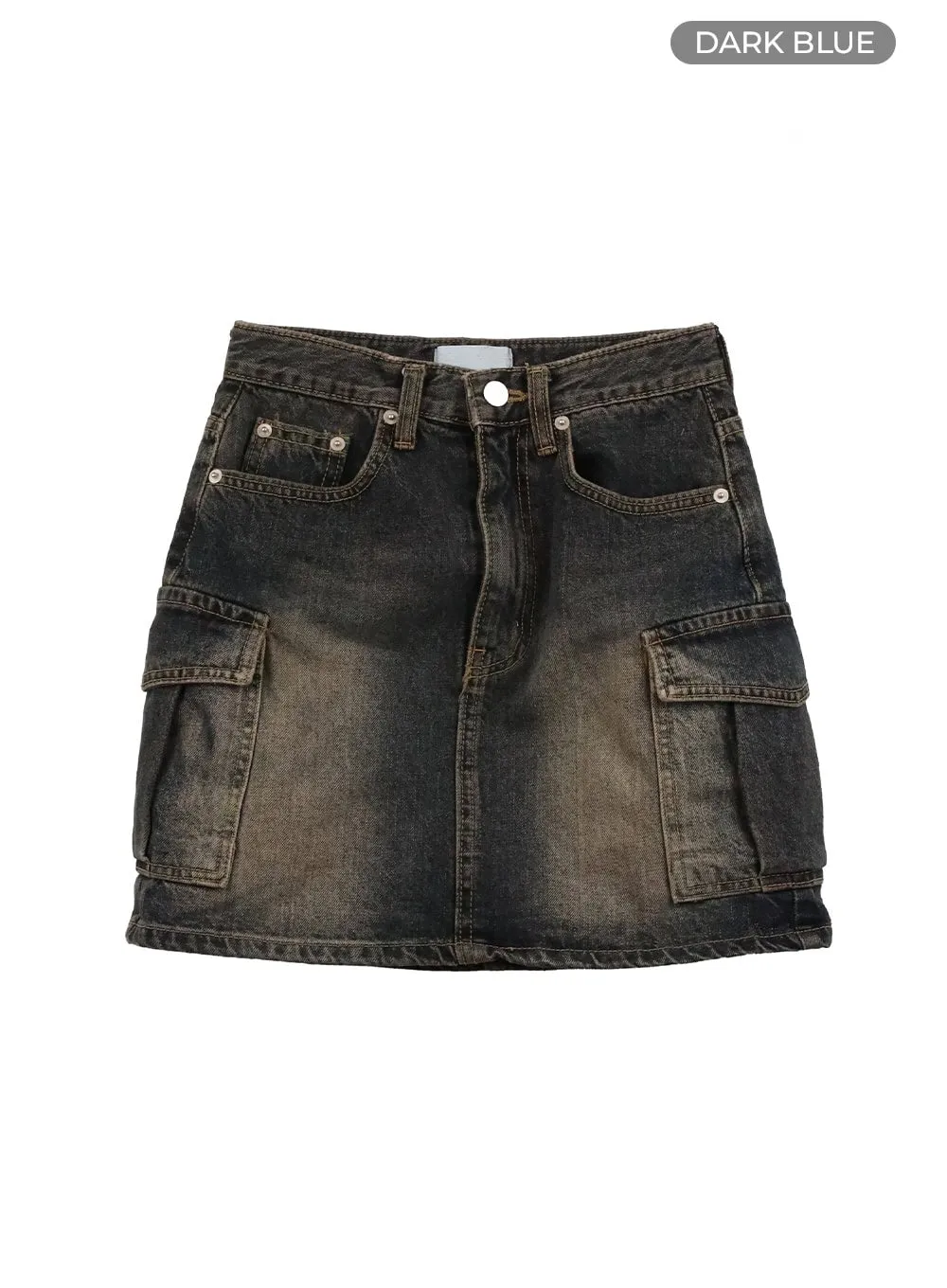 Washed Denim Cargo Mini Skirt IY410