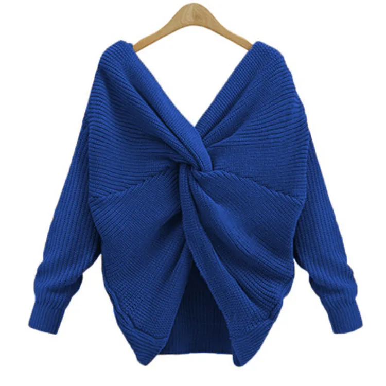 Wholesale long sleeve pullover back cross  knitting sweater（CL9753）