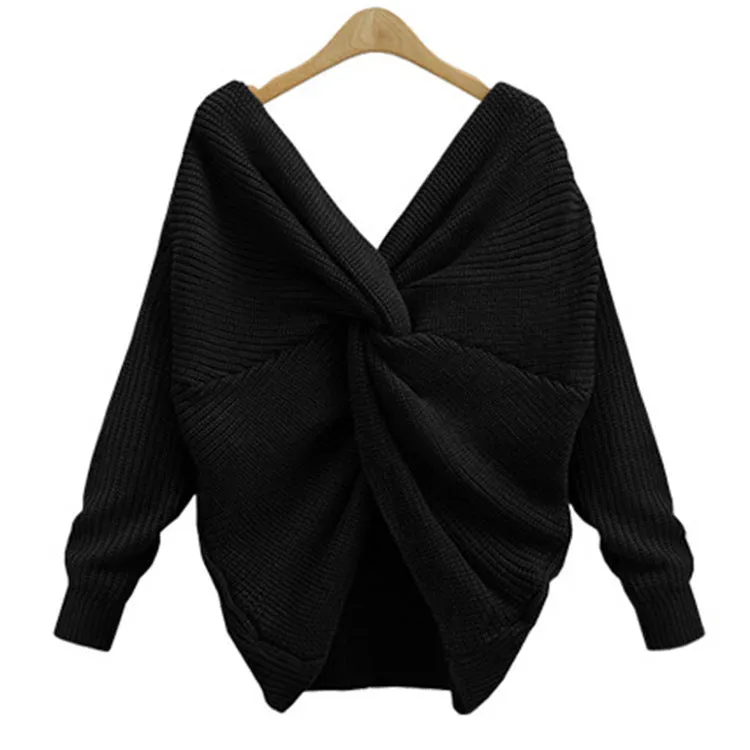 Wholesale long sleeve pullover back cross  knitting sweater（CL9753）