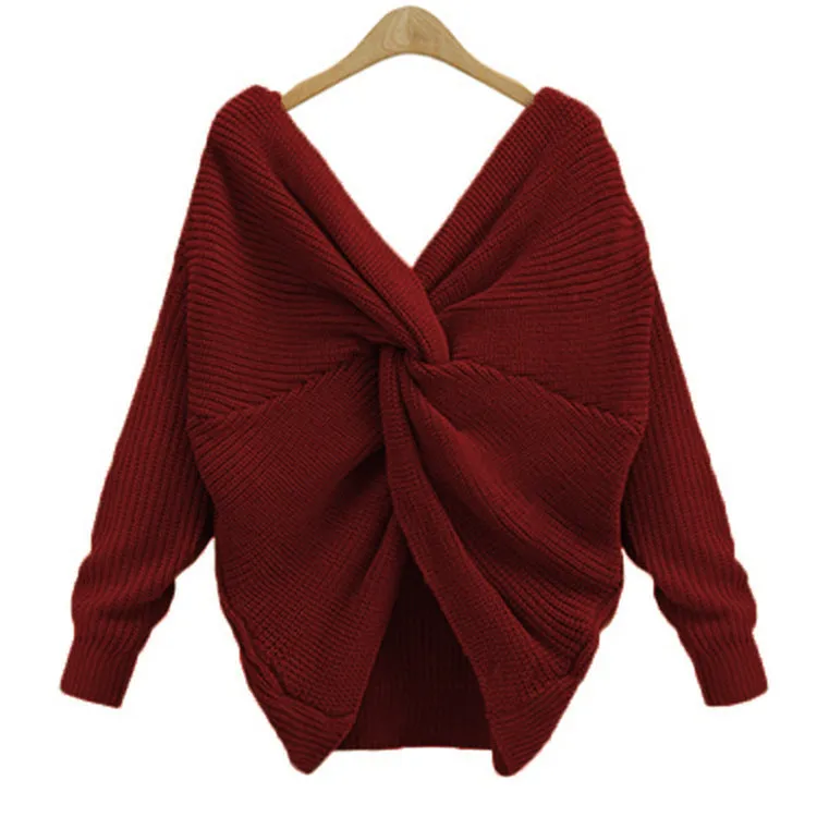 Wholesale long sleeve pullover back cross  knitting sweater（CL9753）