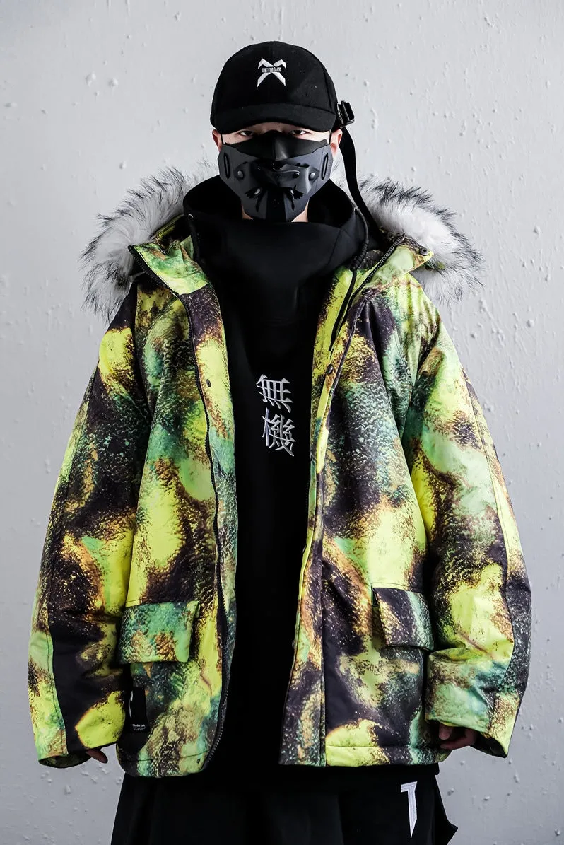 Winter coat men's plus size tie-dye student cotton coat, made old personality warm, large fur collar camouflage jacket