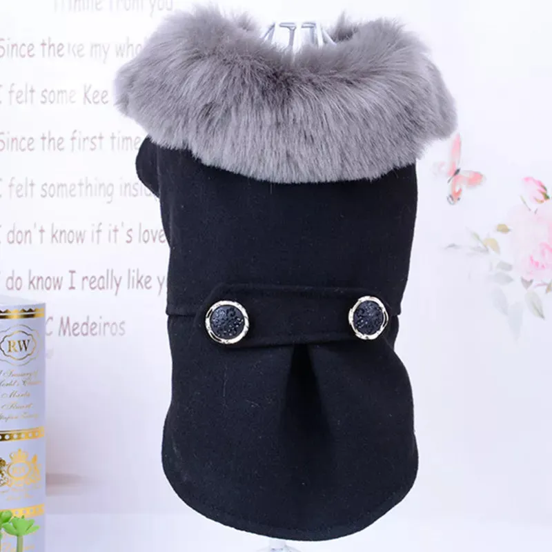 Winter Dog Clothes Pet Cat fur collar Jacket Coat Sweater Warm Padded Puppy Apparel for Small Medium Dogs Pets with Fluffy fur Collar