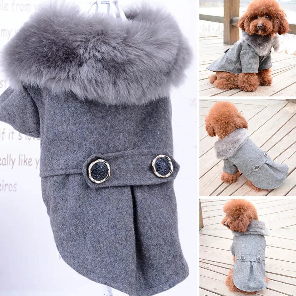 Winter Dog Clothes Pet Cat fur collar Jacket Coat Sweater Warm Padded Puppy Apparel for Small Medium Dogs Pets with Fluffy fur Collar