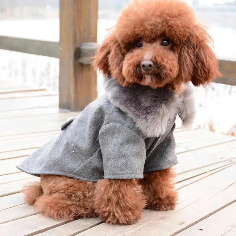 Winter Dog Clothes Pet Cat fur collar Jacket Coat Sweater Warm Padded Puppy Apparel for Small Medium Dogs Pets with Fluffy fur Collar