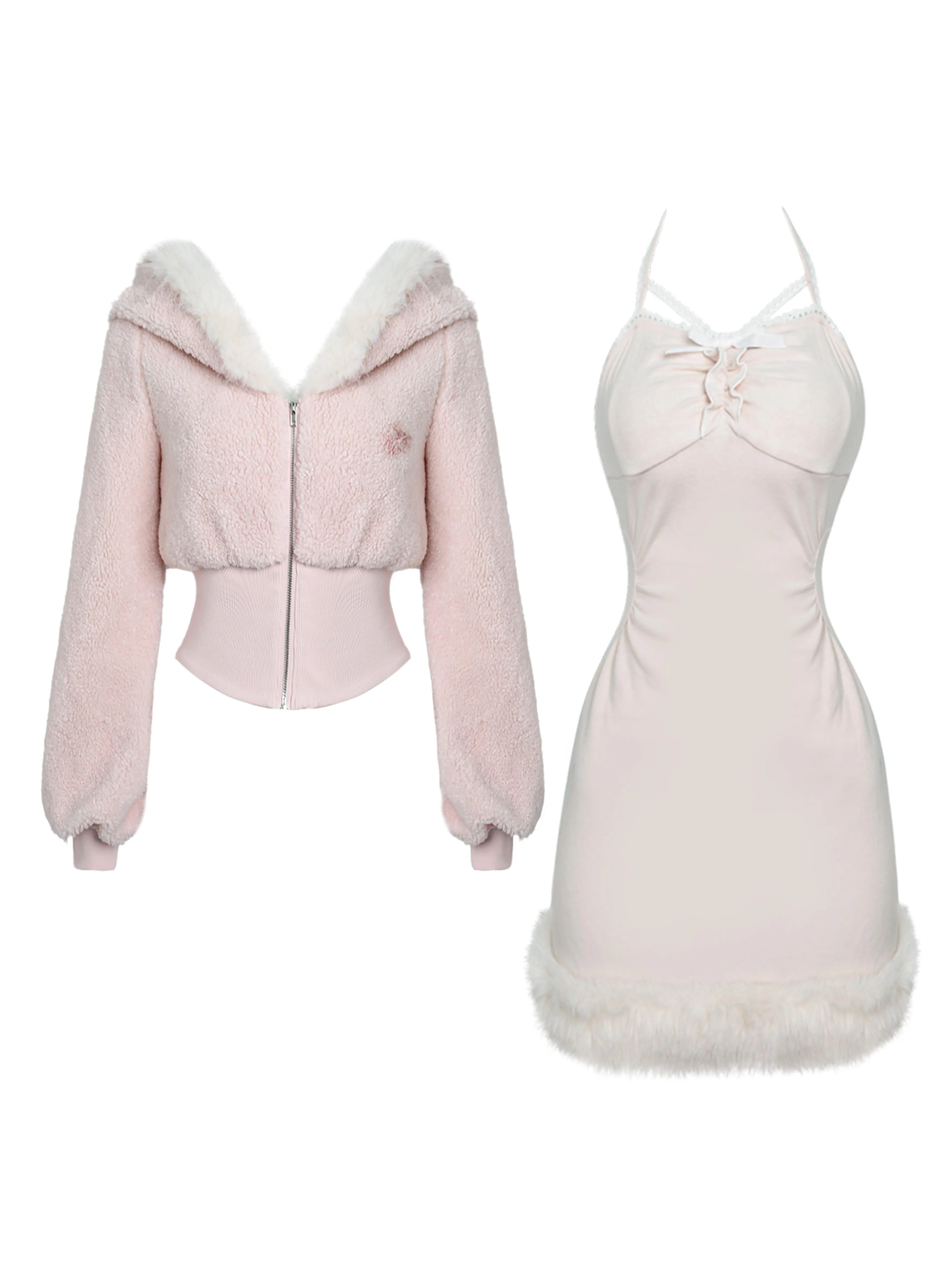 Winter lamb wool coat top   pink dress for women