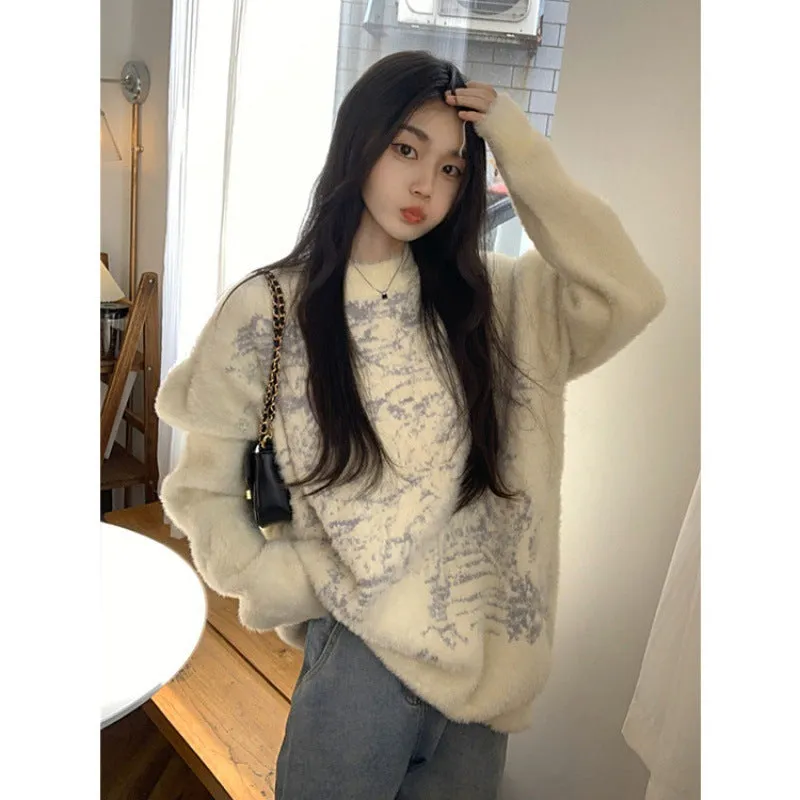 Wjczt harajuku fashion dress to impress Korean Style Soft Glutinous Mink Wool Sweater Women's Autumn Gentle Style Sweater Loose High-Grade Top Thickened