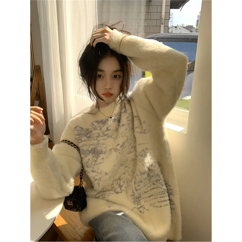 Wjczt harajuku fashion dress to impress Korean Style Soft Glutinous Mink Wool Sweater Women's Autumn Gentle Style Sweater Loose High-Grade Top Thickened