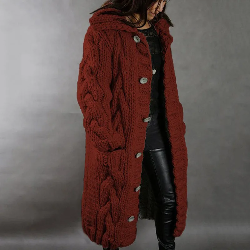 Women Autumn Winter Plus Size Long Button Knitted Cardigan Coat