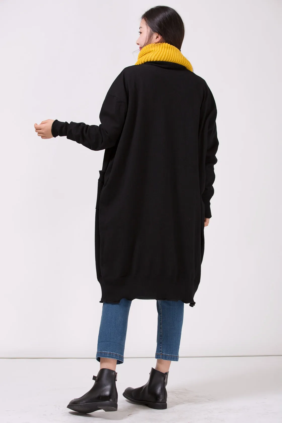 Women Black Loose Plus Size Sweater Coat