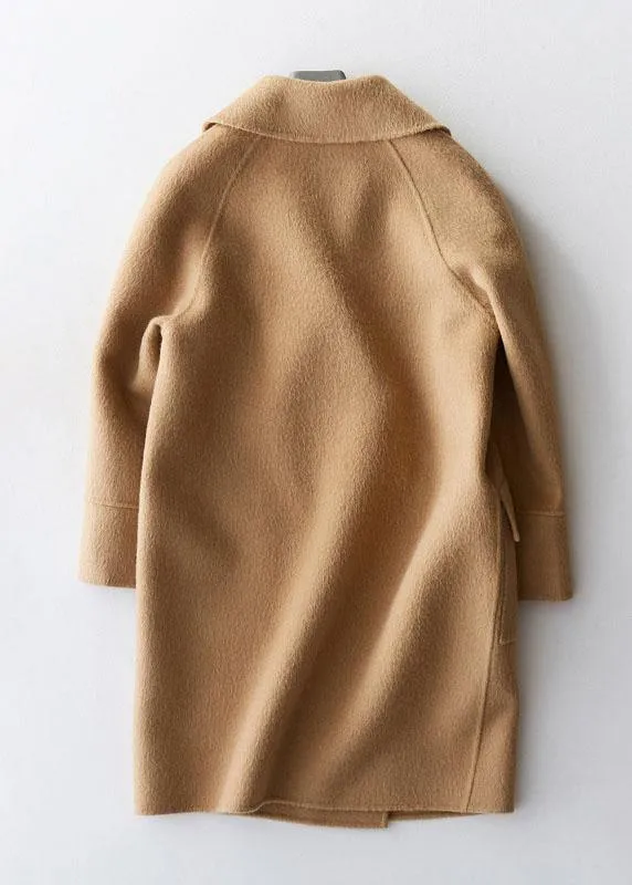 women Loose fitting winter jackets big pockets women coats beige wool coat