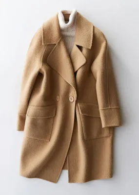 women Loose fitting winter jackets big pockets women coats beige wool coat