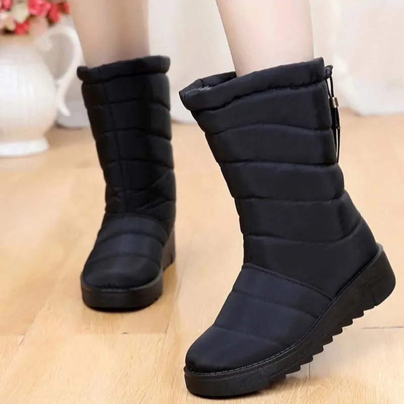 Women Mid-Calf Winter Snow Anti-Slip Fur Lined Waterproof Boots