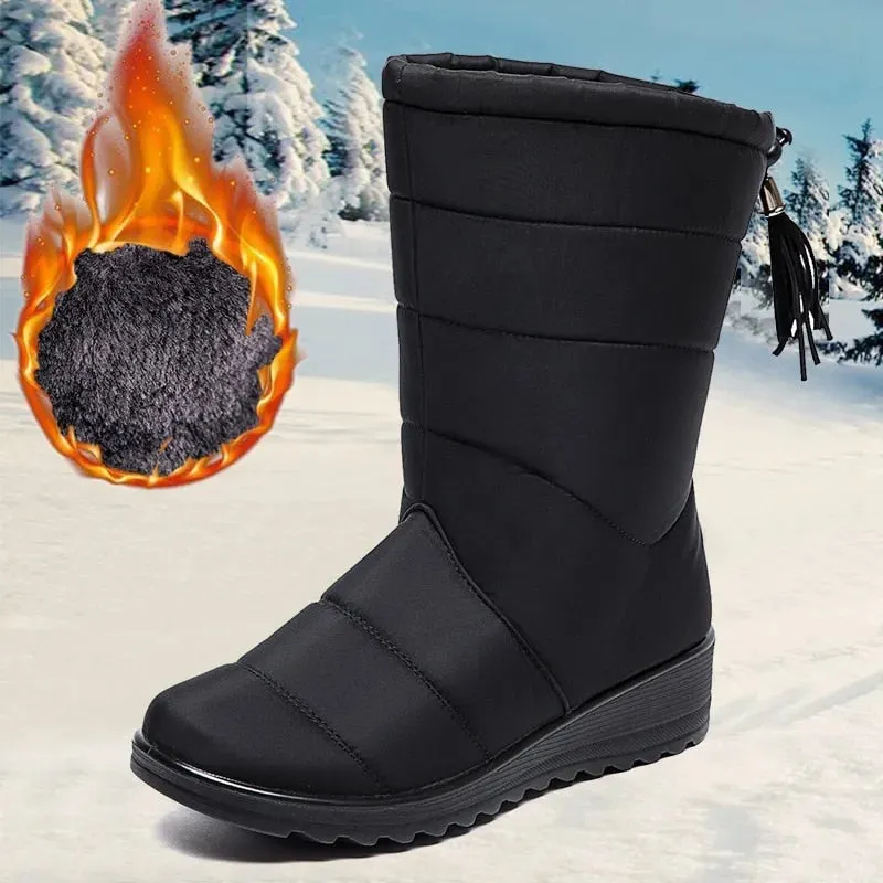 Women Mid-Calf Winter Snow Anti-Slip Fur Lined Waterproof Boots