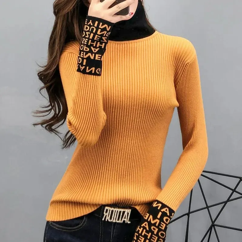 Women Sweaters And Pullovers Turtleneck Slim Sweaters Ladies Knitted